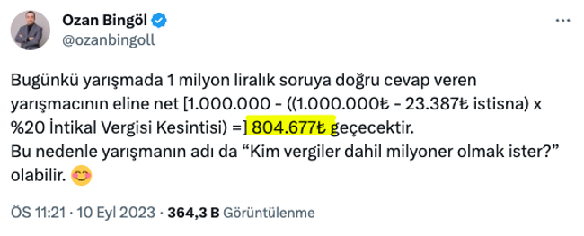 Kim Milyoner Olmak İster’de 1 milyon kazanmıştı! Vergi kesintisi yapıldığında eline geçecek para… - Resim : 2