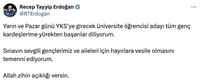 Cumhurbaşkanı Erdoğan’dan YKS mesajı! - Resim : 1