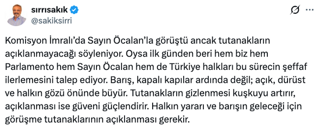 DEM Partili isimden çarpıcı iddia: Öcalan görüşmesinin tutanakları açıklanmayacak! - Resim : 1