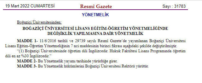 Boğaziçi Üniversitesi yönetmeliğinde değişiklik! ‘Yüzde 30 İngilizce’ oldu… - Resim : 1
