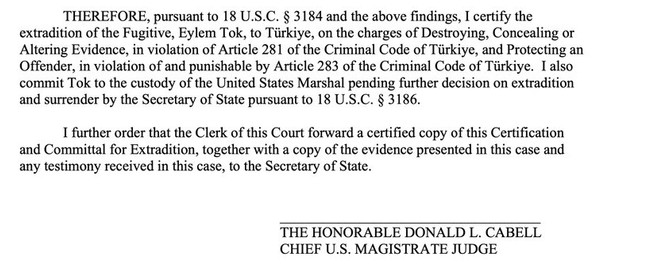 Taslak metinde Eylem Tok için Türkiye'ye iade kararı - Resim : 1