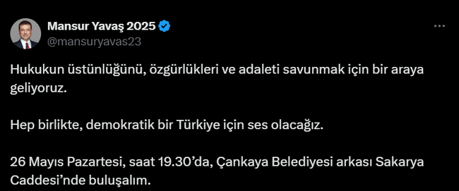 Mansur Yavaş’tan Ankaralılara miting çağrısı: Hep birlikte, demokratik bir Türkiye için... - Resim : 1