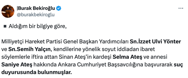 MHP'den Sinan Ateş'in annesi ve ablası hakkında 'suç duyurusu'! Devlet Bahçeli hedef almıştı… - Resim : 3