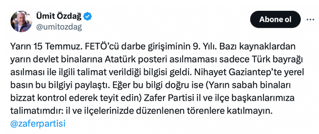Ümit Özdağ'dan parti teşkilatına '15 Temmuz' talimatı: Gelen bilgi doğruysa... - Resim : 1