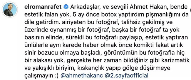 Rafet El Roman’dan Ahmet Hakan'a botoks mesajı! 'Gölge düşürmeyin…' - Resim : 2