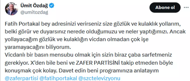 Portakal'ın muhalefet eleştirisine Özdağ sert çıktı! "Size gözlük ve kulaklık yollarım" - Resim : 1