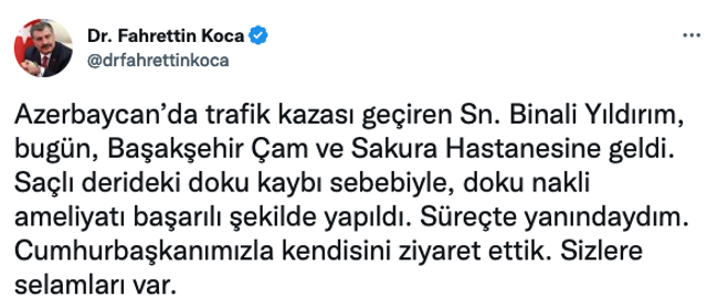 Bakan Koca'dan Binali Yıldırım'ın sağlık durumu hakkında açıklama: Ameliyat oldu… - Resim : 1