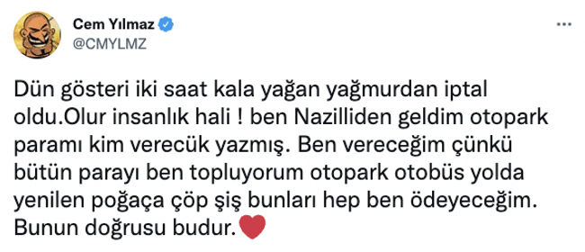 Gösterisi iptal olan Cem Yılmaz’dan parasını isteyenlere yanıt - Resim : 1