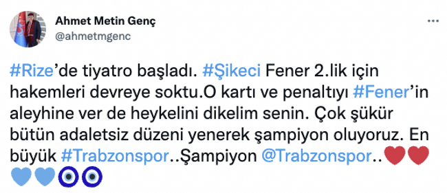 Trabzonlu başkanın 'Şikeci Fener' tweeti ortalığı karıştırdı! "Rize'de tiyatro başladı" - Resim : 1