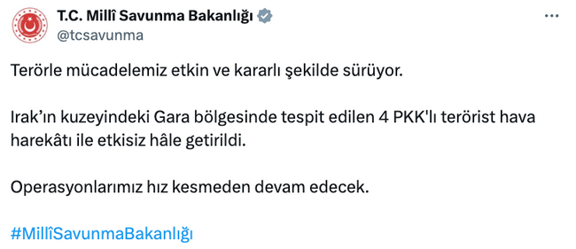 Gara bölgesinde 4 PKK'lı terörist öldürüldü! - Resim : 1
