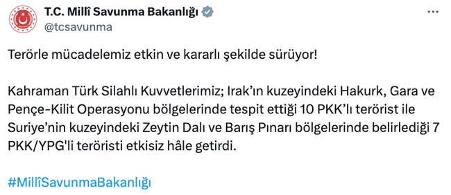 MSB: 17 terörist etkisiz hale getirildi! - Resim : 1