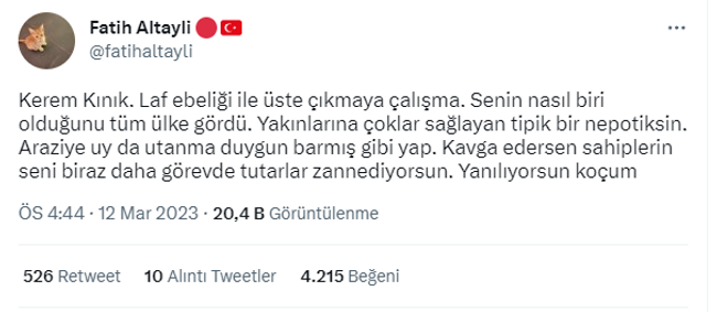 Kerem Kınık'a bir tepki de Fatih Altaylı'dan geldi: Yanılıyorsun koçum! - Resim : 1