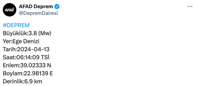Ege Denizi'nde 4,5 büyüklüğünde deprem! - Resim : 1