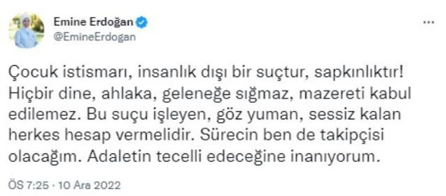 Emine Erdoğan, 6 yaşındaki çocuğun istismarıyla ilgili çok sert konuştu: "İnsanlık dışı bir suçtur" - Resim : 1