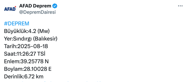 Balıkesir'de 4.2 büyüklüğünde deprem! - Resim : 1