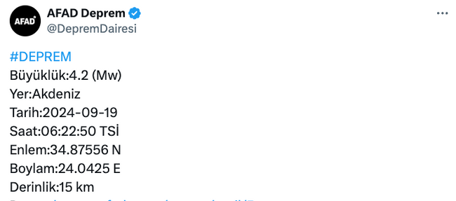 Akdeniz'de deprem: AFAD duyurdu! - Resim : 1