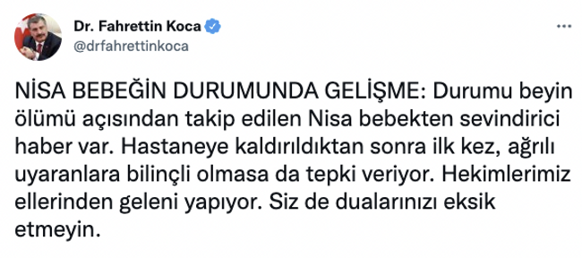 Bakan Koca duyurdu: Nisa bebeğin sağlık durumuyla ilgili yeni gelişme! - Resim : 1