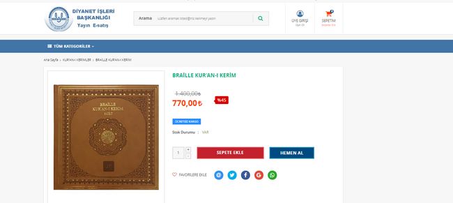 Diyanet'ten görme engelliler için 1400 TL'ye Kuran - Resim : 1