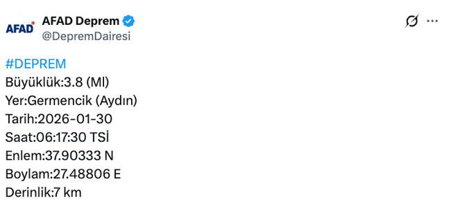 AFAD duyurdu: Aydın'da deprem! - Resim : 1