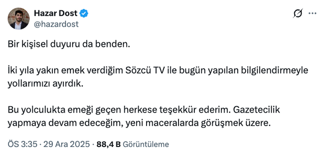 S&ouml;zc&uuml; TV&rsquo;deki ayrılıklara bir yenisi daha eklendi! &lsquo;Gazetecilik yapmaya devam edeceğim&hellip;&rsquo; - Resim : 2