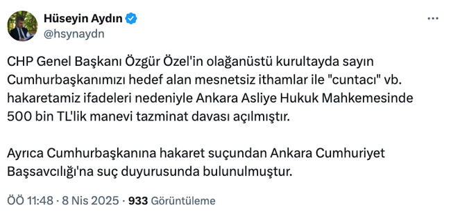 Erdoğan'dan Özel'e 500 bin TL'lik tazminat davası! Avukatı duyurdu… - Resim : 2