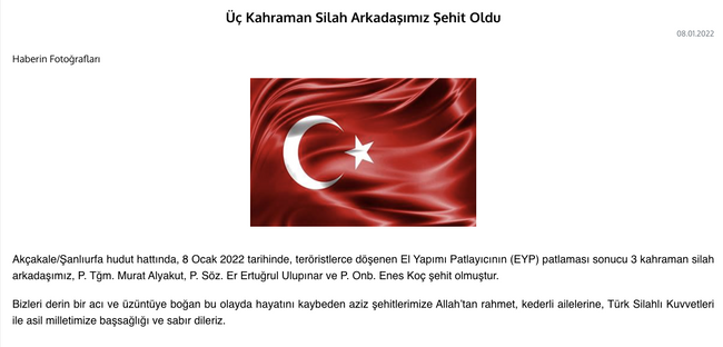 MSB: Şanlıurfa Suriye sınırında 3 asker şehit oldu - Resim : 1