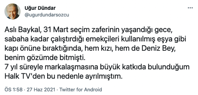 Halk TV kavgası büyüdü! Aslı Baykal Uğur Dündar’ın talebini ifşa etti - Resim : 2