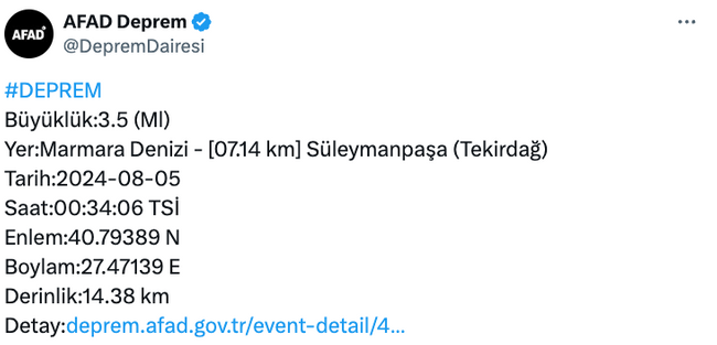 AFAD duyurdu, bu kez gece vurdu! Marmara Denizi'nde deprem… - Resim : 1