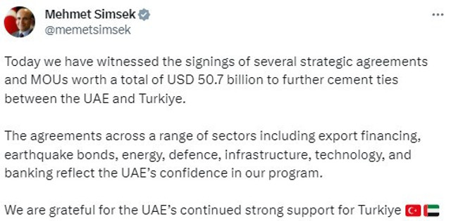 Bakan Şimşek'ten BAE ile dev yatırım anlaşmasına ilk yorum - Resim : 1