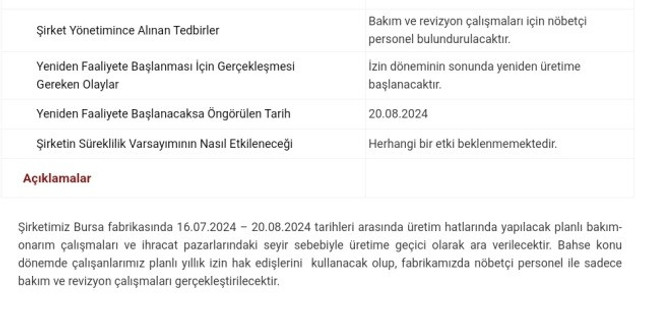 Türk otomotiv devi üretime ara veriyor! Resmi açıklama geldi… - Resim : 1