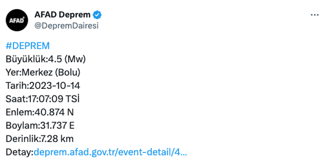 Bolu’da 4.5 büyüklüğünde deprem! İlk açıklama AFAD’dan… - Resim : 1