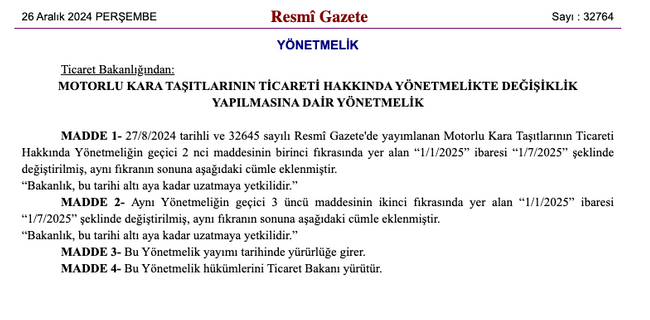 6 ay - 6 bin kilometre şartında flaş gelişme! Karar, Resmi Gazete’de yayımlandı… - Resim : 1