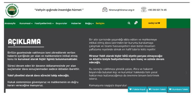 Hiranur Vakfı internet sitesini kapattı - Resim : 1