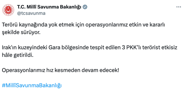 Irak'ın kuzeyinde 3 terörist etkisiz hale getirildi! - Resim : 1