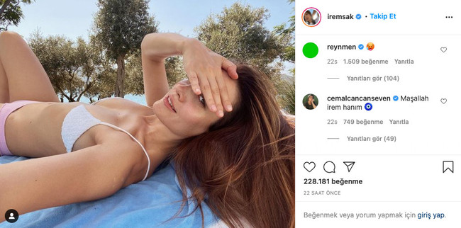 İrem Sak’tan sere serpe tatil pozu paylaşımı! Reynmen ve Cemal Can kayıtsız kalmadı... - Resim : 1