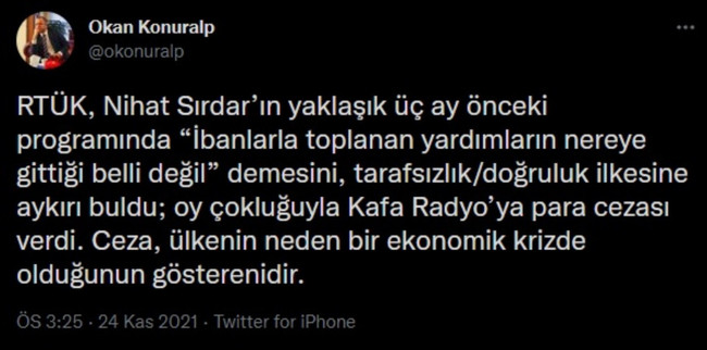 RTÜK'ten, radyo programcısı Nihat Sırdar'ın 'İBAN yardımları' sözlerine ceza - Resim : 1