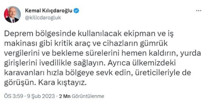 Kılıçdaroğlu'nun deprem bölgesi için yaptığı çağrıya Bakan Muş'tan yanıt - Resim : 1