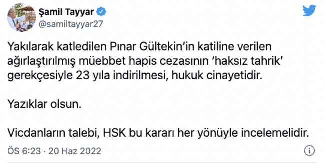 AK Partili Şamil Tayyar’dan Pınar Gültekin kararına tepki: HSK'yı göreve davet etti - Resim : 1