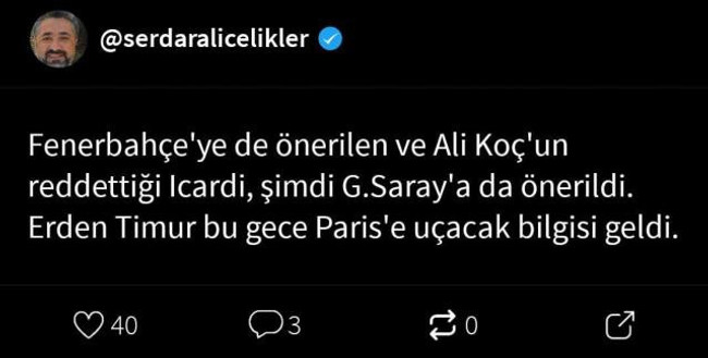 Icardi iddiası ünlü gazetecileri karşı karşıya getirdi! "Ali Koç reddetti" dedi, ortalık karıştı - Resim : 1