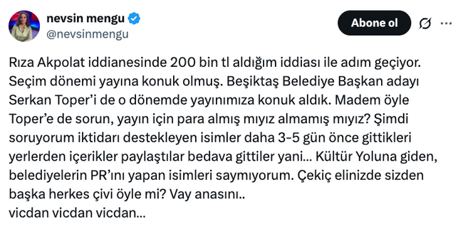 Nevşin Mengü’den 200 bin TL iddialarına cevap! ‘Sizden başka herkes çivi öyle mi?..’ - Resim : 1