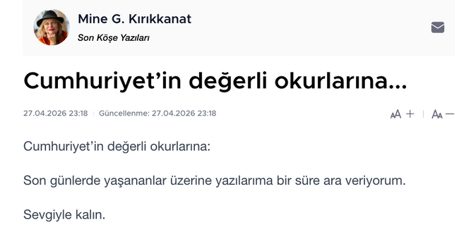 Cumhuriyet yazarı Mine Kırıkkanat’tan flaş karar! ‘Kripto kılıç artığı’ sözleri tepki çekmişti… - Resim : 1