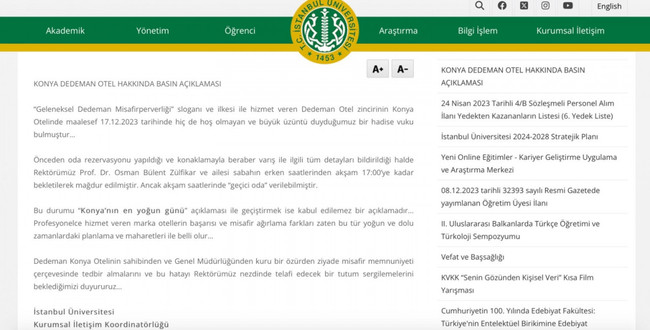 Rektör ve ailesi otelde oda bulamadı, şikayetini İstanbul Üniversitesi'nin resmi sayfasından yaptı - Resim : 1