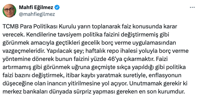 Mahfi Eğilmez'den TCMB'ye önemli uyarı! 'Uygulamaktan vazgeçin…' - Resim : 1