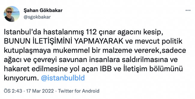 Şahan Gökbakar’dan İBB’ye kınama! "112 çınar ağacını kesip..." - Resim : 2