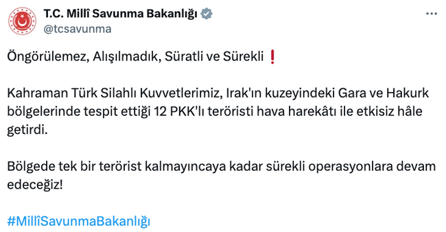 Irak'ın kuzeyine hava harekatı! 12 terörist etkisiz… - Resim : 1