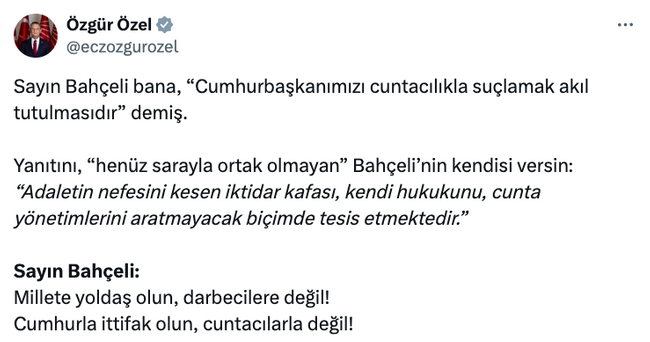 Özgür Özel'den Bahçeli'ye 'cuntacılık' yanıtı! Kendi sözlerini hatırlattı… - Resim : 1