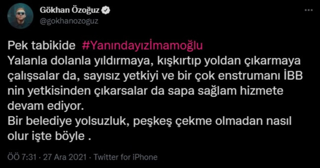 Gökhan Özoğuz'dan "İmamoğlu" paylaşımı: "Yalanla dolanla yıldırmaya çalışsalar da..." - Resim : 1