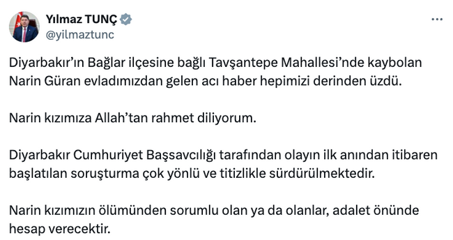 Yılmaz Tunç'tan Narin Güran açıklaması! Satır arasında dikkat çeken ayrıntı… - Resim : 2