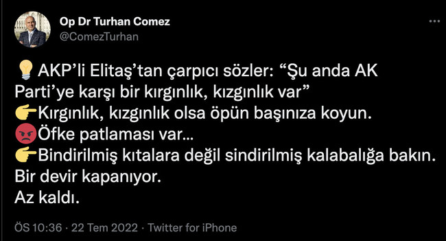 Erdoğan'ın eski doktorundan AKP'li Mustafa Elitaş'a yanıt! "Kızgınlık olsa öpüp başınıza koyun" - Resim : 1