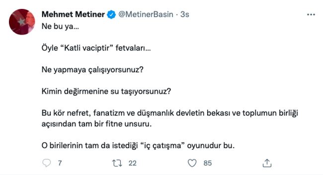 Mehmet Metiner'den, Yeniden Refah Partili Yıldız'ın "Gülşen'in katli vaciptir" paylaşımına tepki - Resim : 2